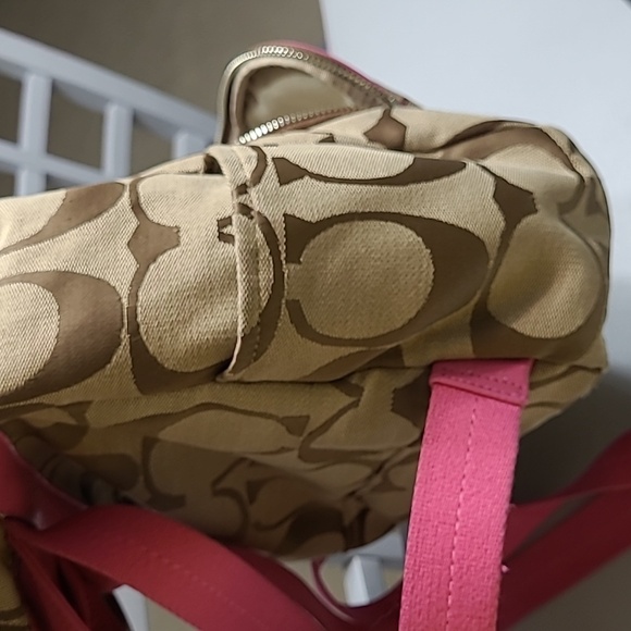 Coach Signature Stripe khaki pink Backpack bag - Picture 12 of 13